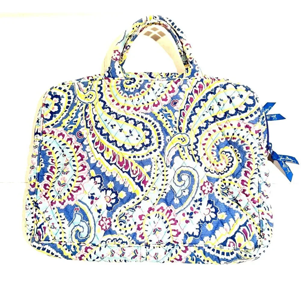 Vintage Vera Bradley Quilted Paisley Blue Zip Top Tote Bag Granola Girl Artsy
